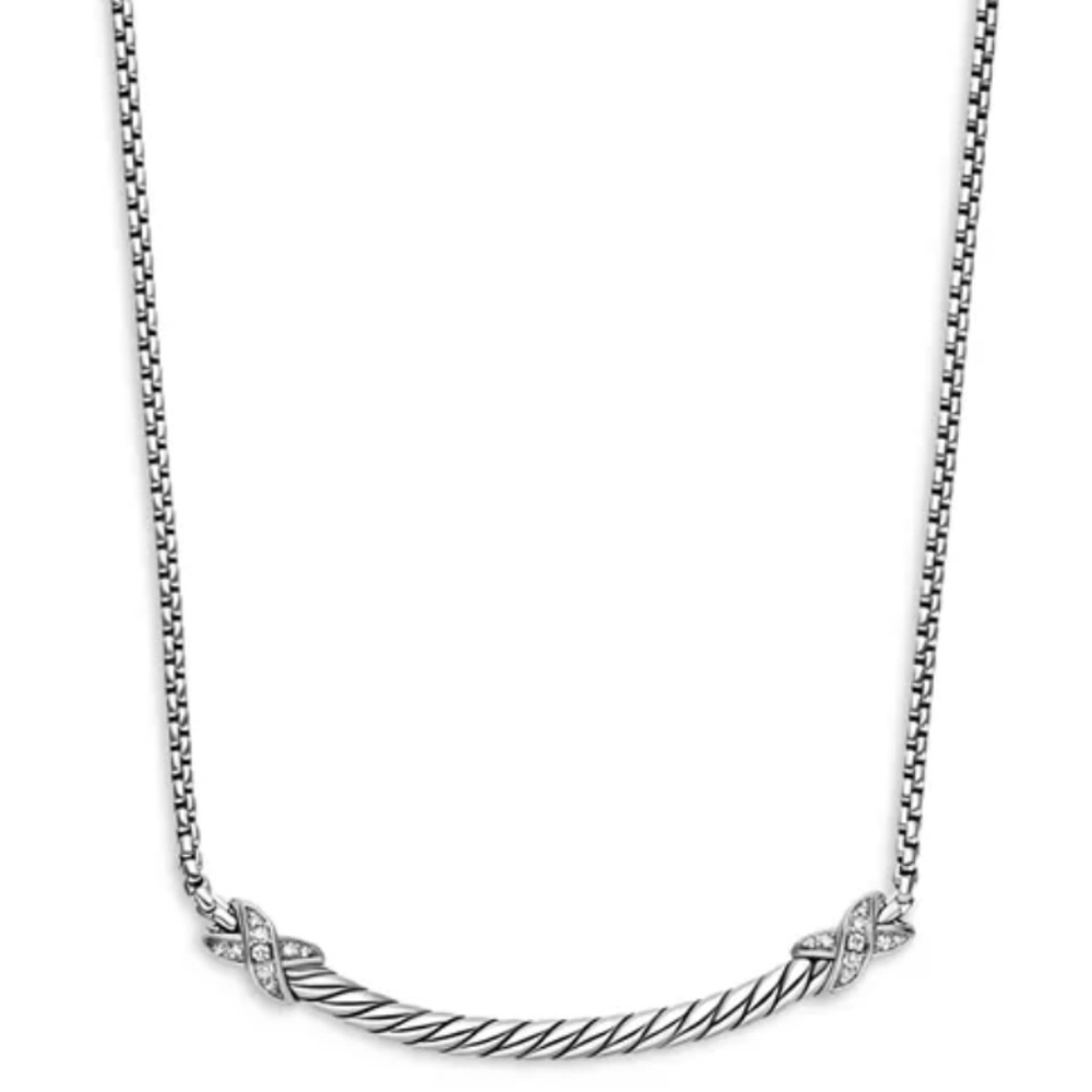 David Yurman Petite X Diamond Bar Pendant Necklace!